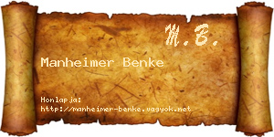 Manheimer Benke névjegykártya